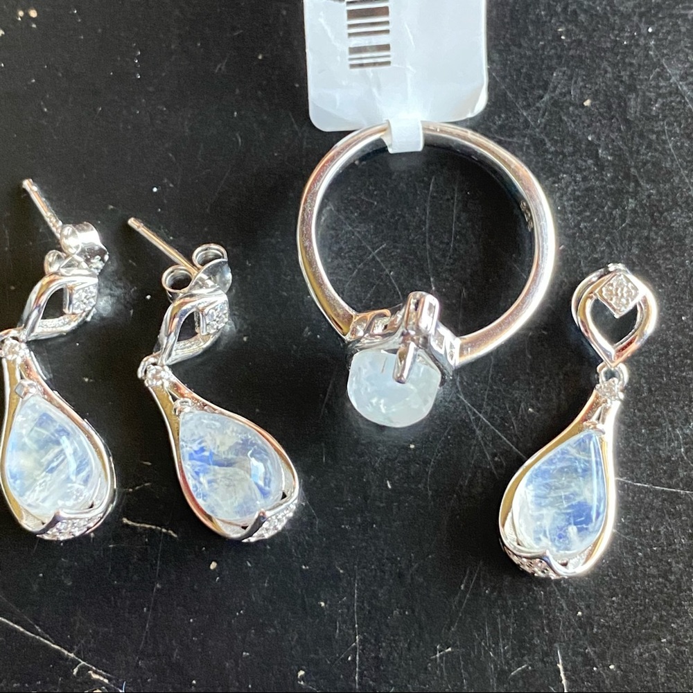 Genuine Moonstone Ring, Earrings, and Pendant Set